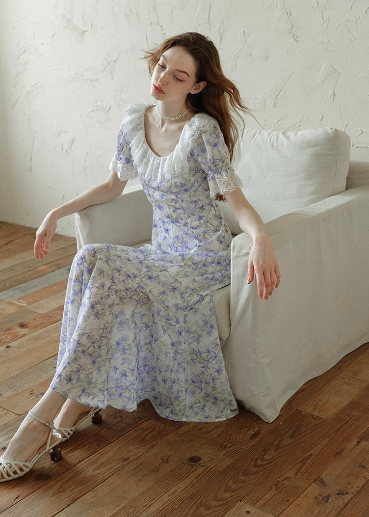 Lavender Lace Waltz Dress | Vintage Floral Puff Sleeve Dress