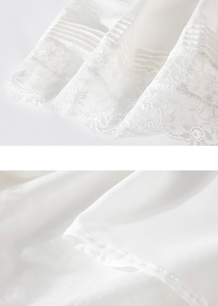 Serene Lace Hem Skirt | Ivory Cotton Skirt with Embroidered Trim