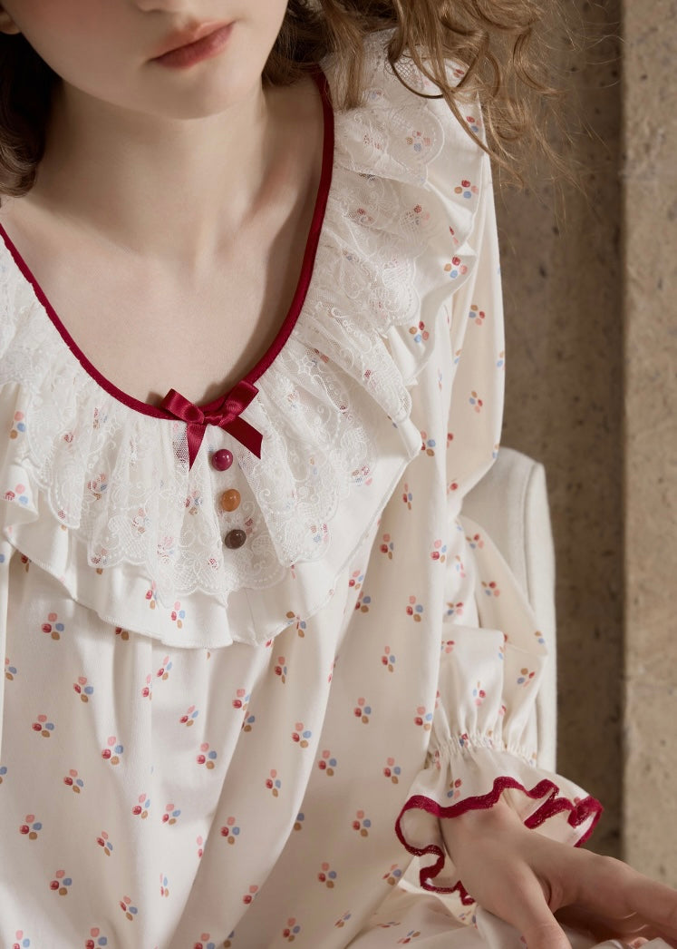 Rosalie Dream Vintage Floral Ruffle Sleepwear Nightdress(2COLOR)