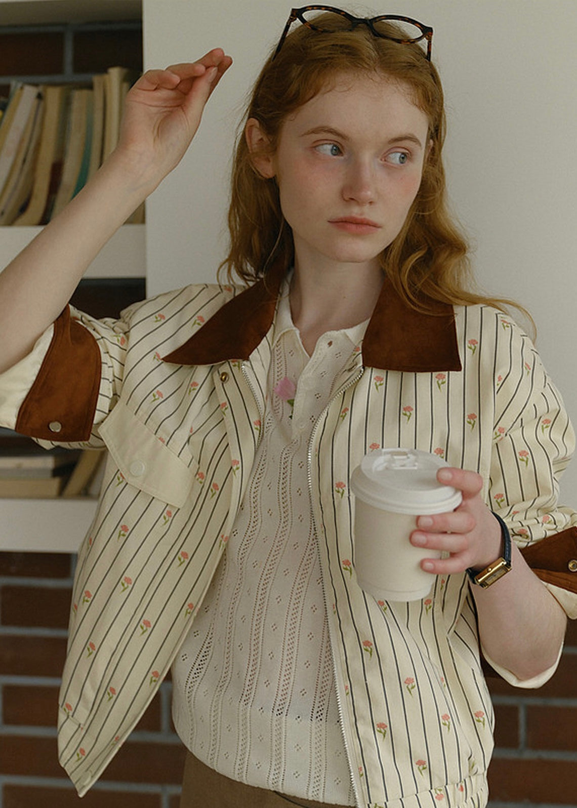 Private Collection Contrast Collar Floral Stripe Jacket