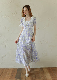 Lavender Lace Waltz Dress | Vintage Floral Puff Sleeve Dress