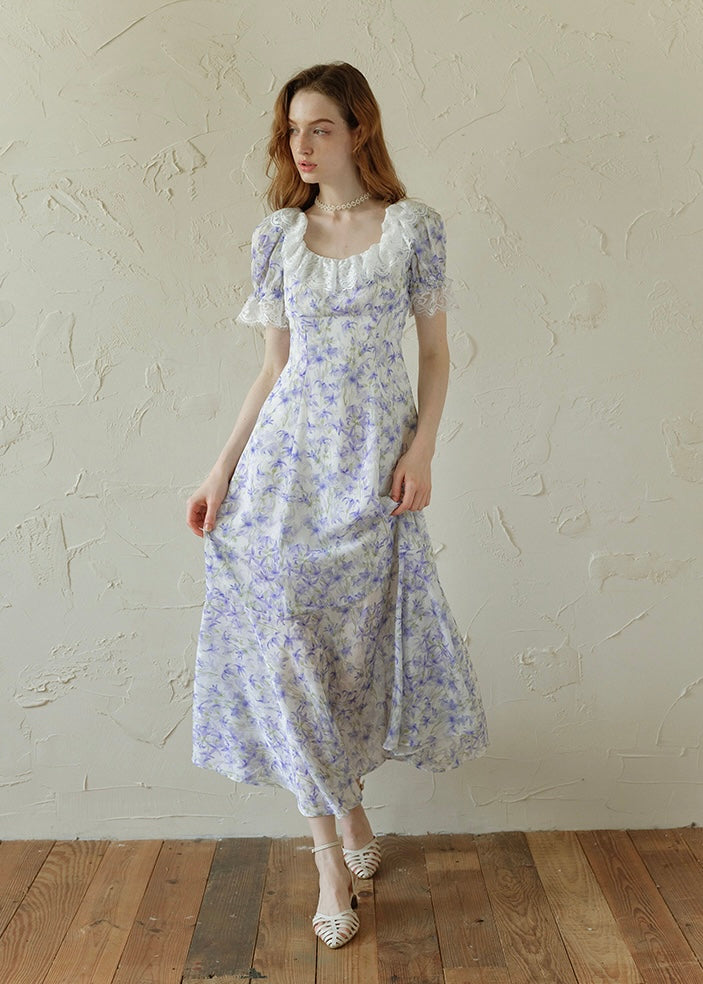 Lavender Lace Waltz Dress | Vintage Floral Puff Sleeve Dress