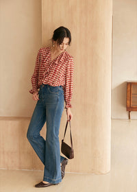 Rosie Ruffle Blouse | Vintage Red Gingham Floral Embroidered Top