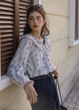 Red Stitch Romantic Vintage Ruffle Blouse