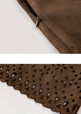 Brown Suede Laser Cut A-Line Mini Skirt