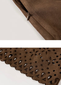 Brown Suede Laser Cut A-Line Mini Skirt