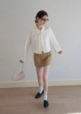 Ivory Cascade Ruffle Vintage Long Sleeve Blouse