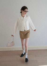 Ivory Cascade Ruffle Vintage Long Sleeve Blouse