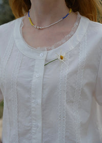 Soft Lace Panel White Short Sleeve Blouse