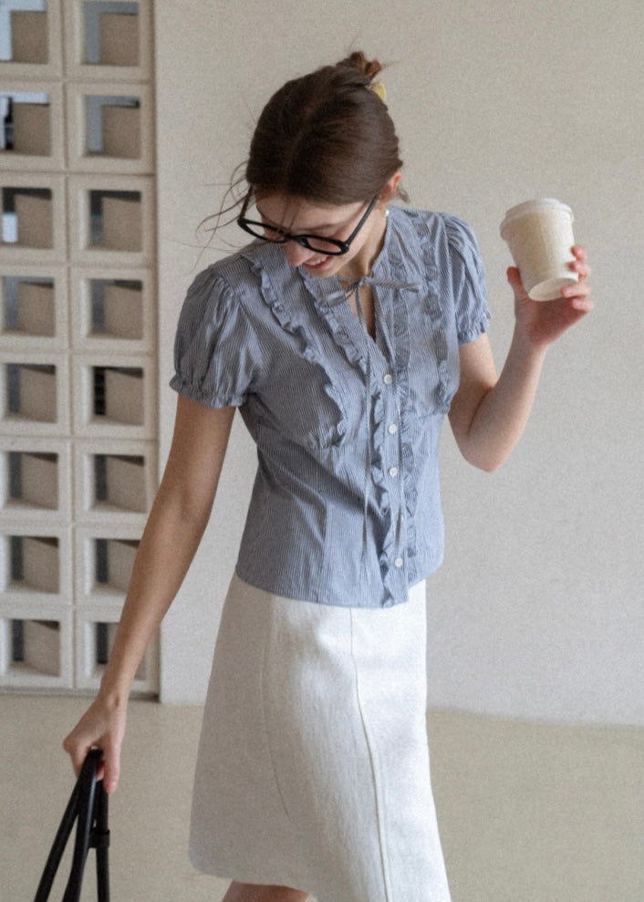 Mirelle Ribbon Frill Vintage Stripe Blouse