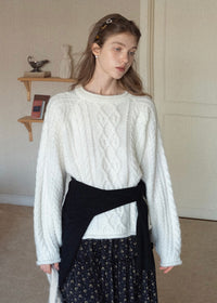 Snowfield Soft Ivory Cable Knit Sweater