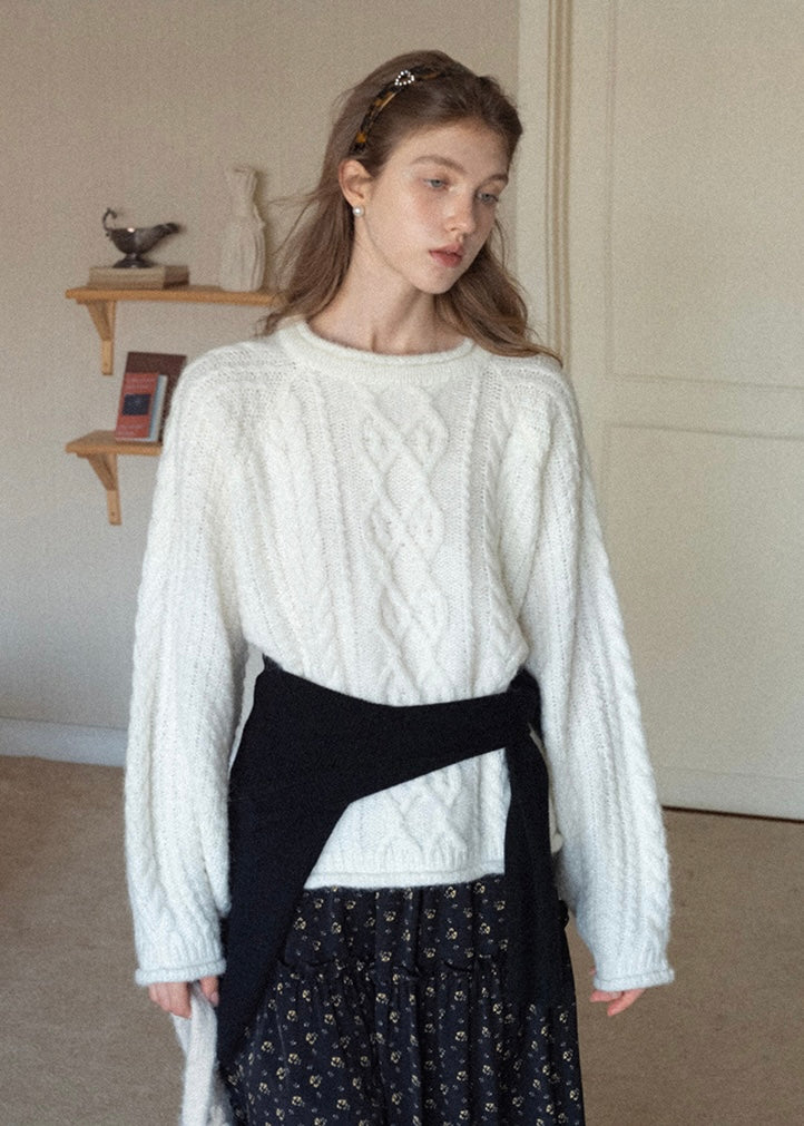 Snowfield Soft Ivory Cable Knit Sweater