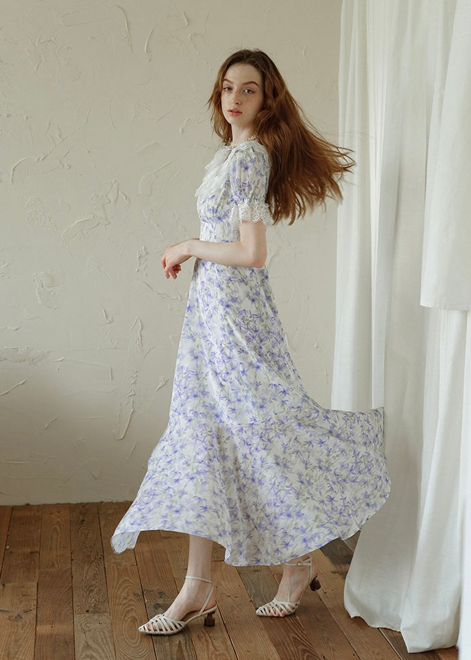 Lavender Lace Waltz Dress | Vintage Floral Puff Sleeve Dress