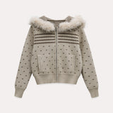 Soft Trail Fur-Hood Knit Zip Cardigan Jacket