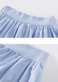 Blue Summer Stripe Lace A-Line Midi Skirt