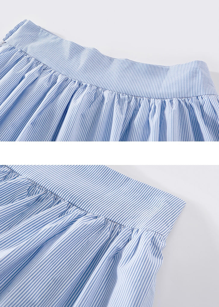 Blue Summer Stripe Lace A-Line Midi Skirt