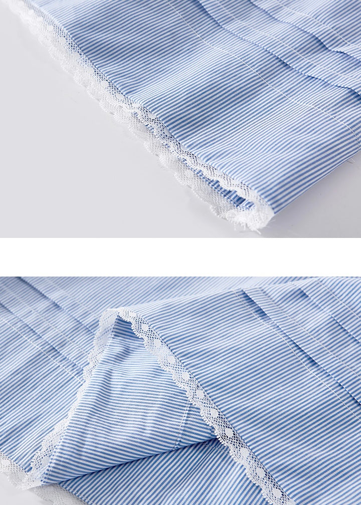 Blue Summer Stripe Lace A-Line Midi Skirt