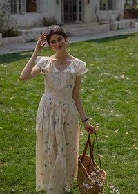 Blooming Ruffle Garden Dress | Vintage Floral Sleeveless Cotton Maxi