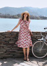 Rosalie Ruffle Floral Dress | Romantic Red Flower Midi Dress for Summer