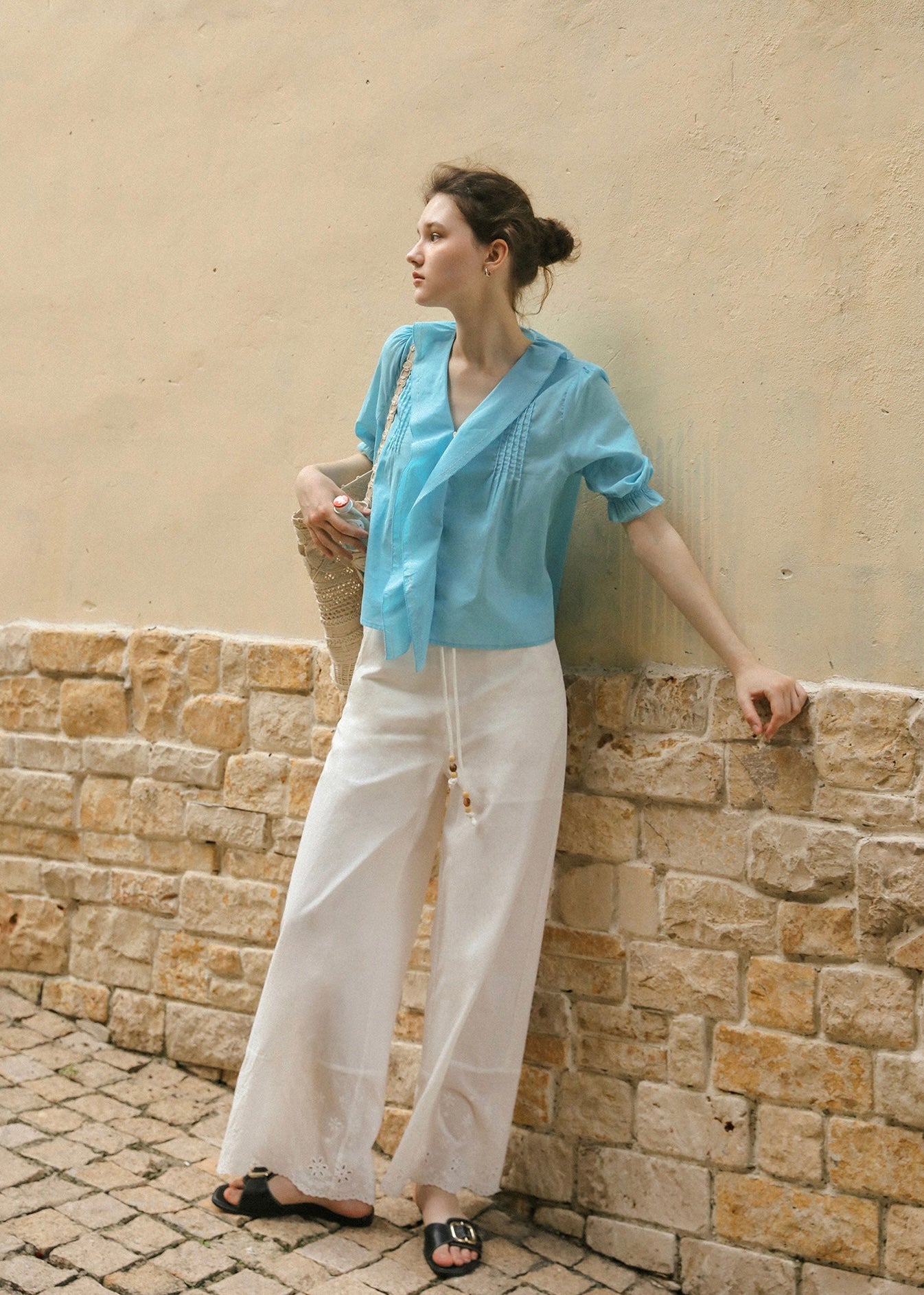 Azure Reverie Ruffle Collar Blouse