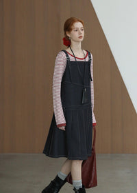Vintage Casual Denim Pinafore Dress