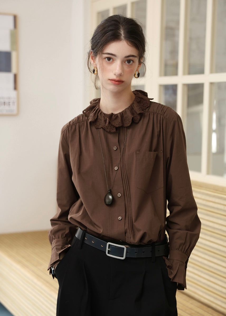Vintage Ruffle Collar Blouse(2COLOR)