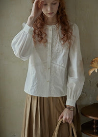 White Embroidered Vintage Long Sleeve Blouse