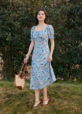 Blossom Breeze Dress | Puff Sleeve Blue Floral Summer Dress