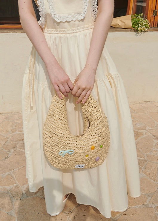 Daisy Lace Suspender Cream Vintage Maxi with Embroidered Bib