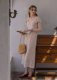 Pink Floral Flutter Sleeve Dress