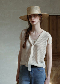Mirelle Soft Ribbon Knit Top V-Neck Short Sleeve Summer Top(2COLOR)