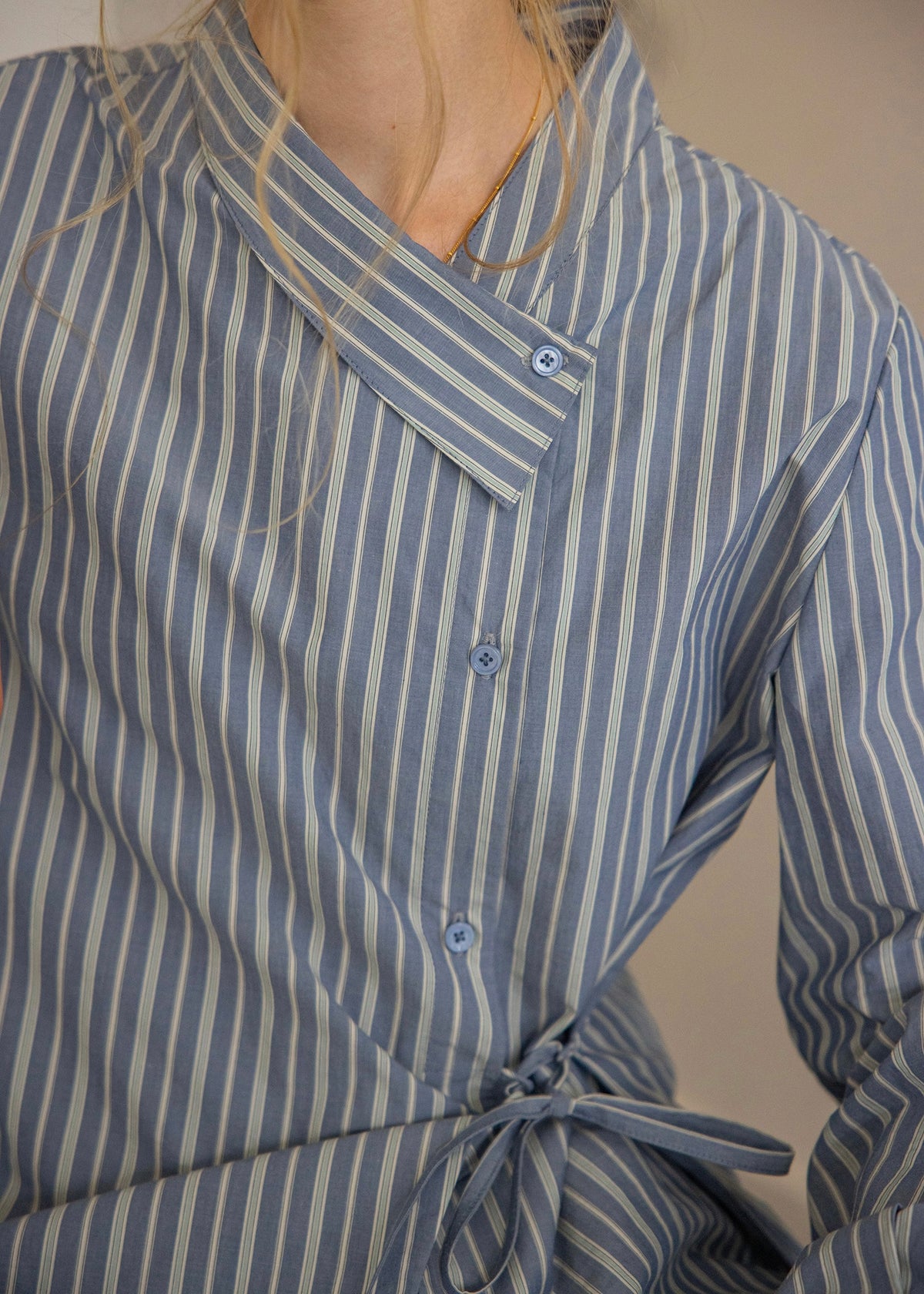 Maren Mist Blue Striped Wrap Shirt