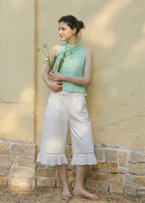 Soft Mint Polka Dot Back Ribbon Sleeveless Top