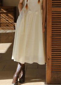 Warm Ivory Textured Sleeveless A-Line Dress