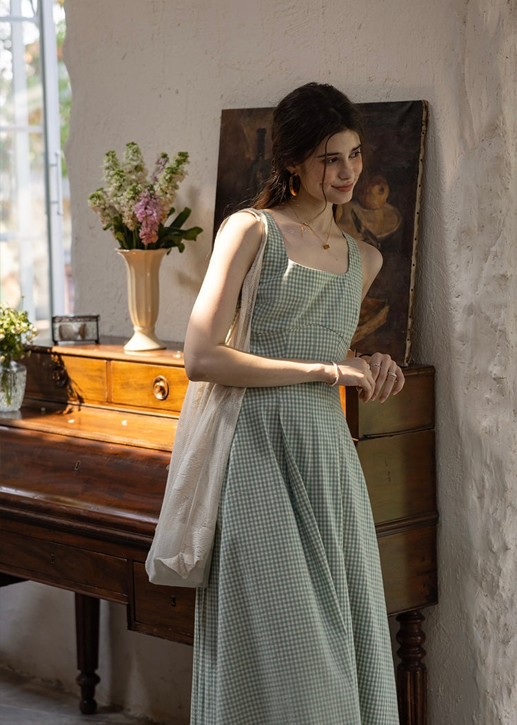 Picnic Breeze Dress | Gingham Check Sleeveless Flare Summer Dress(2COLOR)