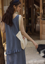 Lazy Afternoon Check Dress | Ruffled Gingham Cotton Sleeveless Dress(2COLOR)