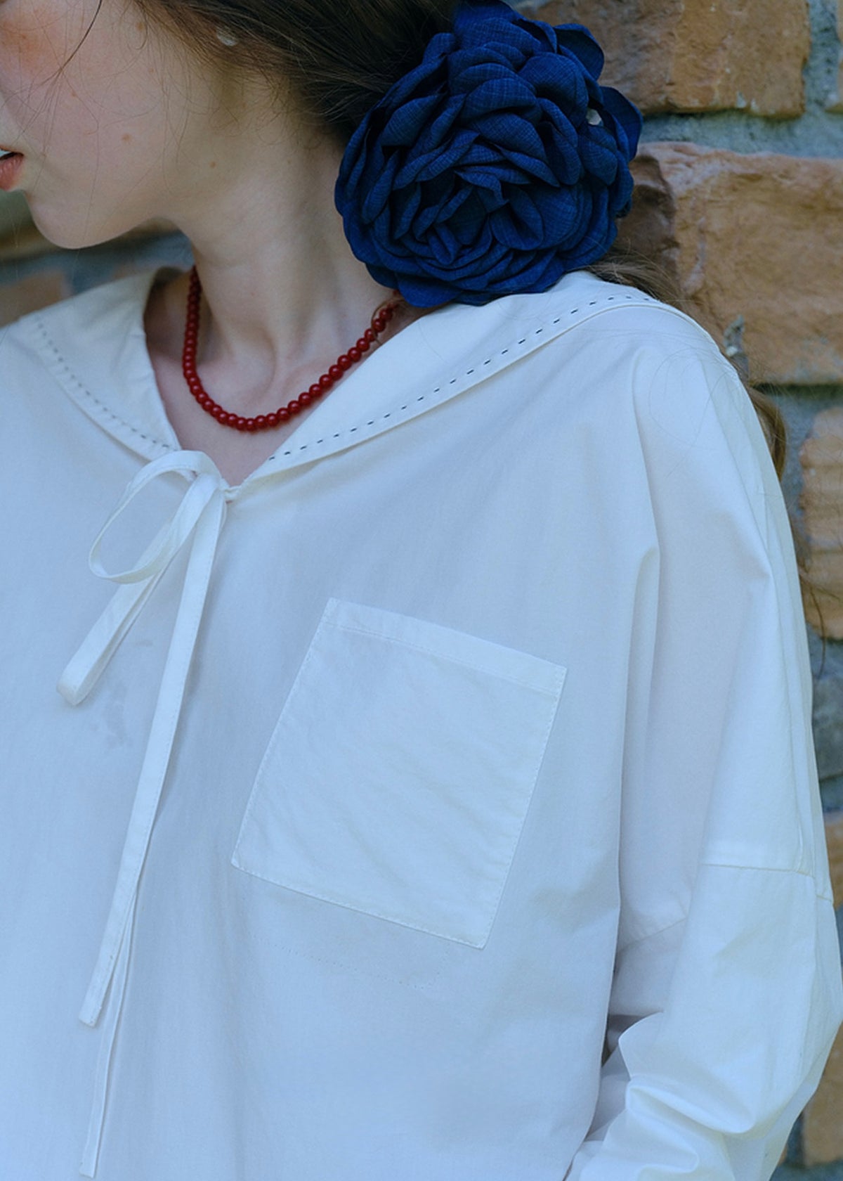 Vintage Sailor Collar Tie Long Sleeve Blouse