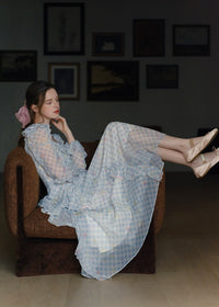Pastel Ribbon Days Dress | Vintage Gingham Ruffle Long Dress