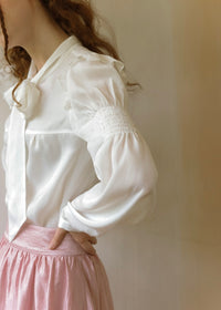 Romantic Vintage Bow Tie White Puff Sleeve Blouse