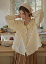 Buttercream Ruffle Embroidered Vintage Blouse