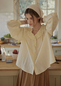 Buttercream Ruffle Embroidered Vintage Blouse