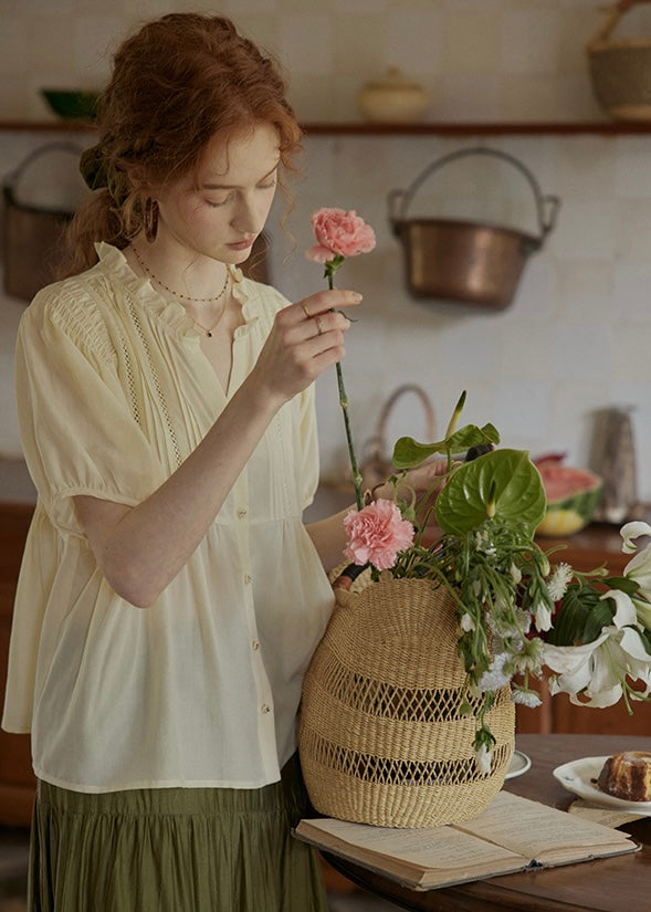 Butterlight Poem Blouse | Pintuck Vintage Top in Ivory Yellow