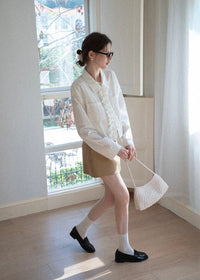Ivory Cascade Ruffle Vintage Long Sleeve Blouse