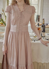 Blush Pink Lace Vintage Short Sleeve Summer Dress