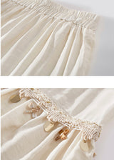 Golden Whisper Skirt | Vintage Cream Tiered Skirt with Bead Trim