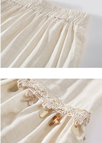 Golden Whisper Skirt | Vintage Cream Tiered Skirt with Bead Trim