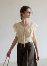 Soft Frill Smocked Waist Summer Blouse