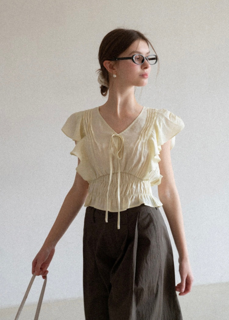 Soft Frill Smocked Waist Summer Blouse