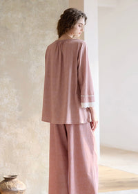Vintage Lace Collar Pink Long Sleeve Women's Pajama Set