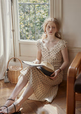 Cream Polka Dot Puff Sleeve Dress